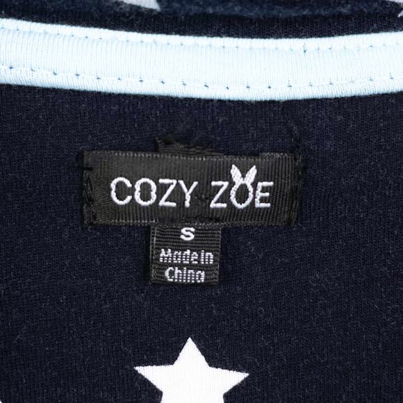 Cozy Zoe Star Print Button Front Long Sleeve Pajama PJ Top Navy Blue size S NWOT - Picture 8 of 11